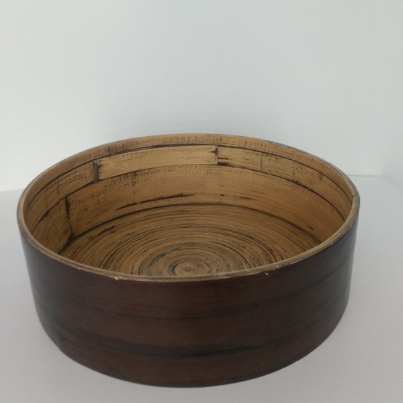MCM Style Lacquered Bamboo Tray Minimalist Scandanavian Decor Round Deep Storage - Picture 2 of 10